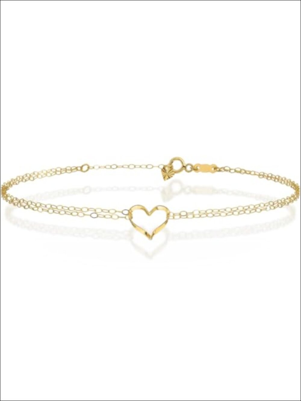 14K Solid Yellow Gold Heart Double Strand Cable Chain Anklet Bracelet